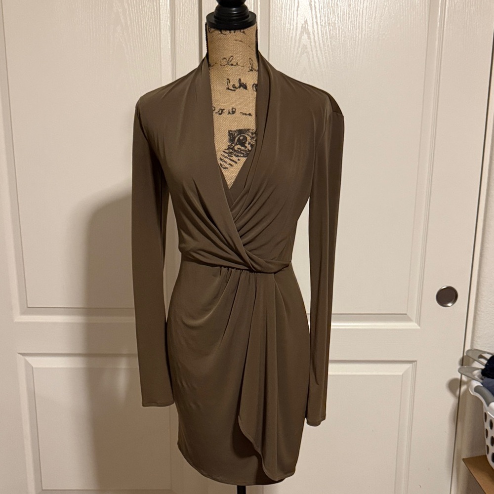 Victoria's Secret Olive Wrap-Front Long Sleeve Dress